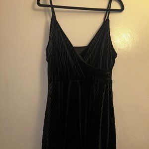 Black Velvet Ribbed Thigh length Dress